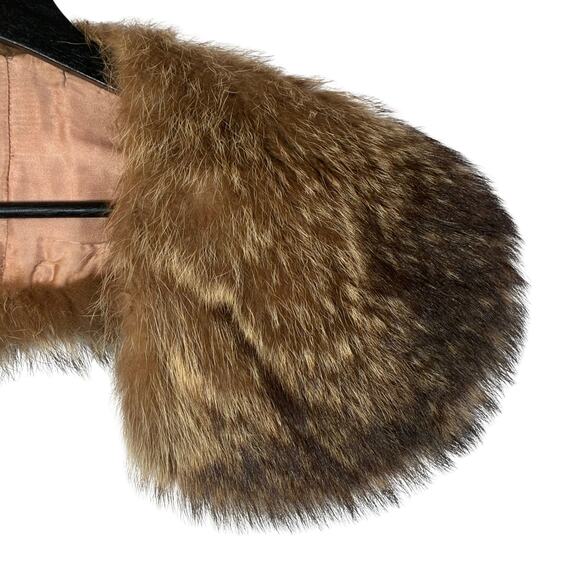 Real Fur Collar Scarf Wrap Shawl Stole Brown Coyote Genuine Winter Vintage - Picture 4 of 14
